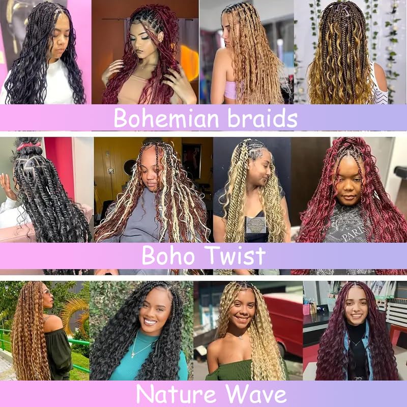 Miniatura 6 de Cabello rizado trenzado de 30 pulgadas, 2 paquetes de cabello ondulado profundo con ganchillo, cabello largo ondulado para mujer, extensiones de