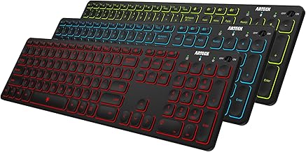 Arteck Universal Backlit 7-Colors & Adjustable Brightness Multi-Device Full Size Wireless Bluetooth Keyboard for Windows, iOS, iPad OS, Android, Computer Desktop Laptop Surface Tablet Smartphone