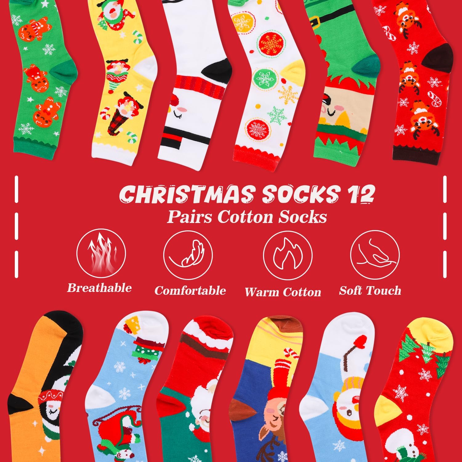 LOKIPA 12 Pairs Christmas Socks, Funny Christmas Socks Unisex Warm Thermal Novelty Gift Socks for Christmas Gift - Image 6