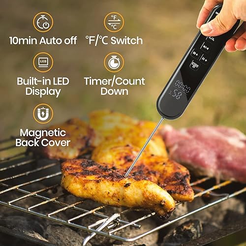 Miniatura 2 de Circrane Termómetro digital de lectura instantánea, pantalla LED brillante con dígitos enormes y alarma, termómetro de carne para asar a la