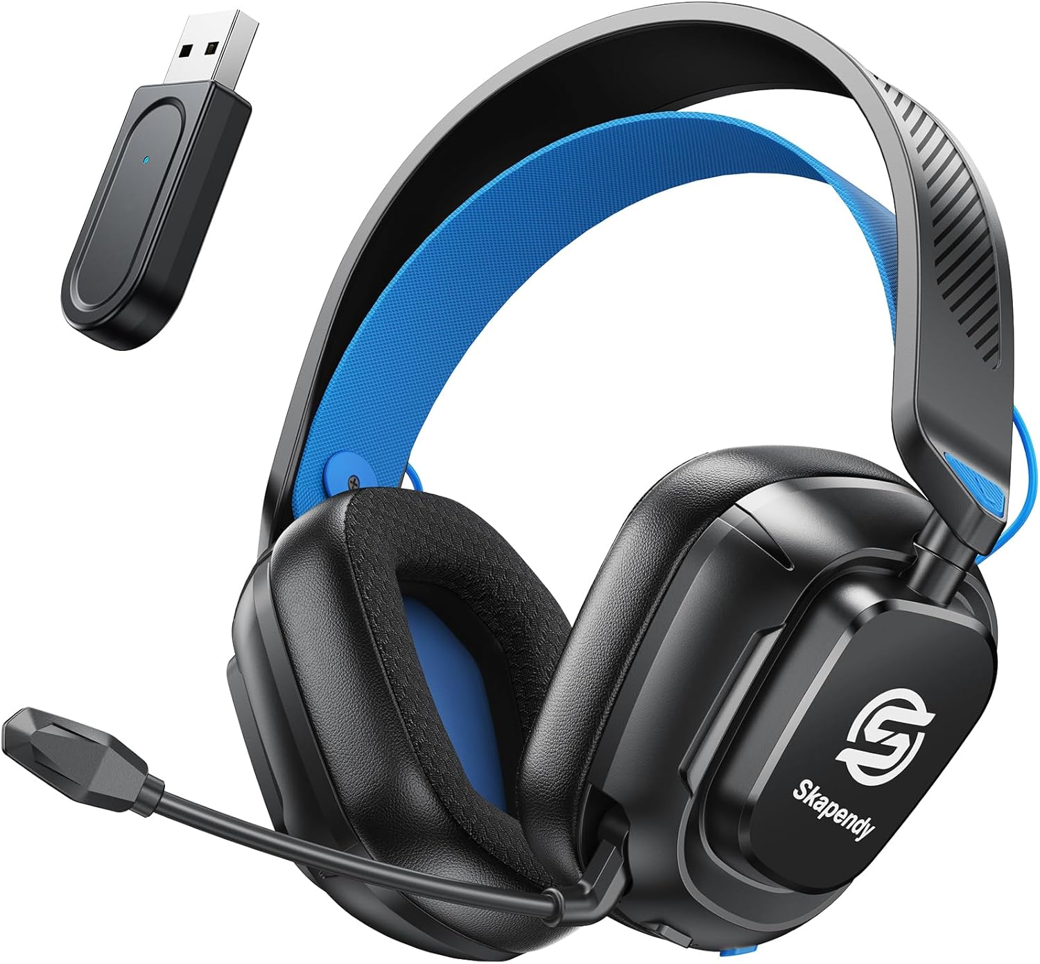 2.4GHz Wireless Gaming Headset for PS5/4, PC, Low-Latency Bluetooth Gaming Headphones with Stereo Sound, Noise Canceling Mic, Spectral Blue