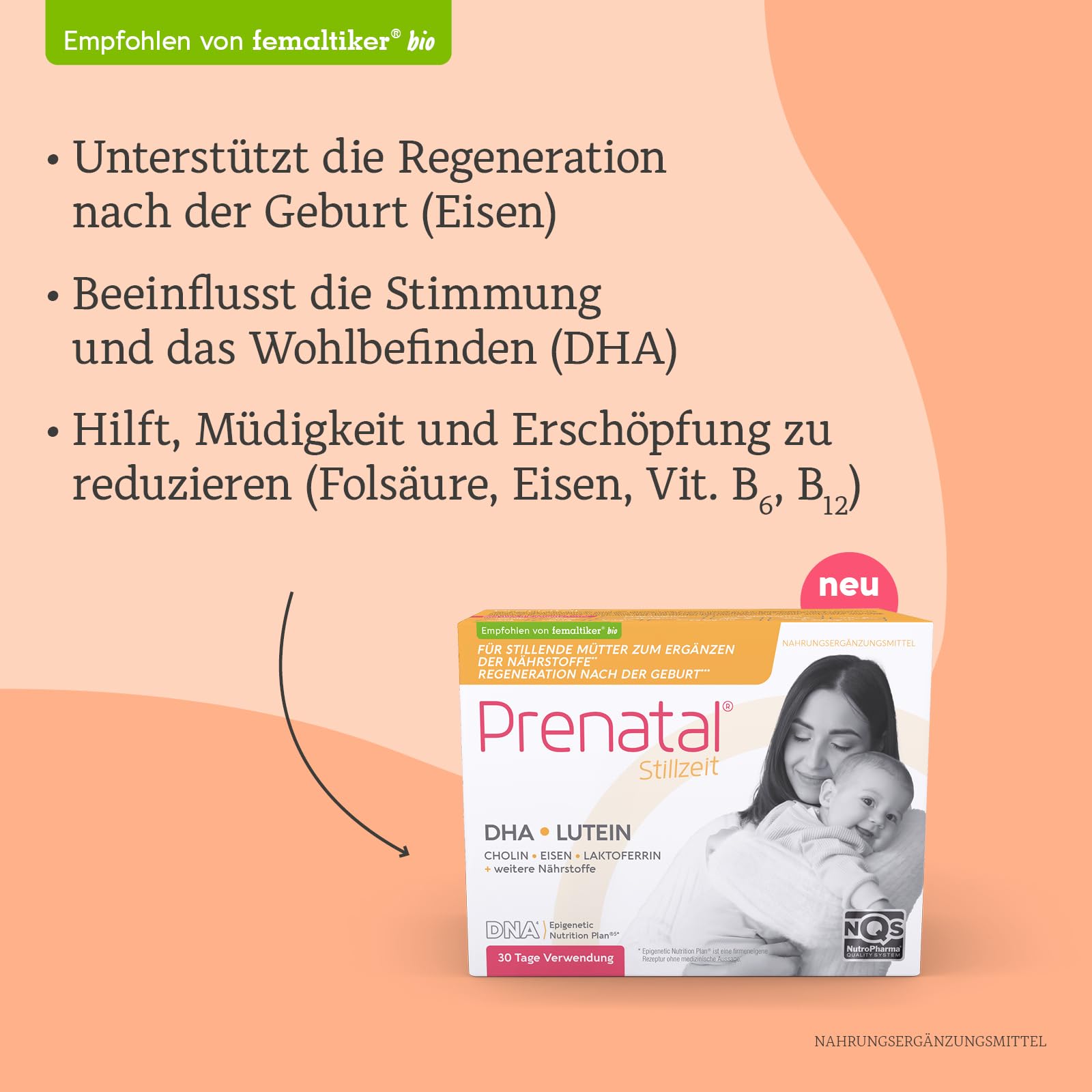 Nahrungsergänzungsmittel für Stillende Mütter | DHA Lutein Cholin Laktoferin Eisen und Vitaminen | Stillzeit