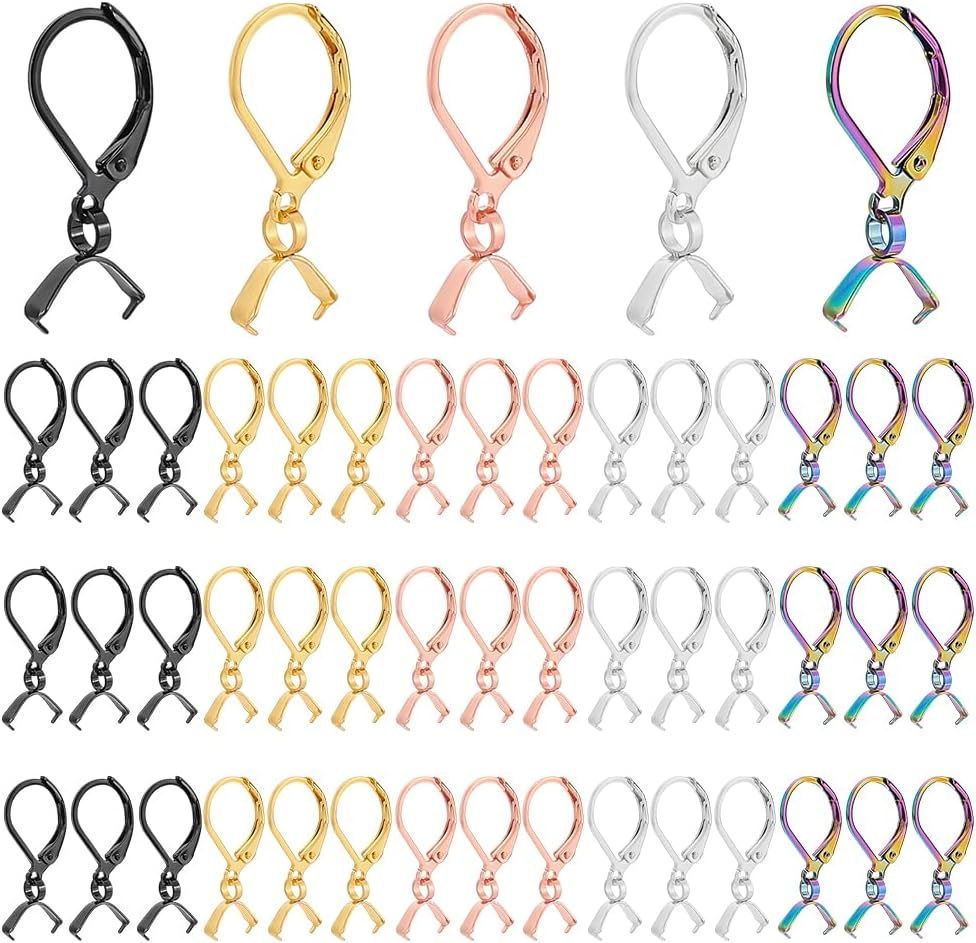 PH PandaHall 75pcs 5 Colors French Earring Hooks Leverback Ear Wires Stainless Steel Earring Hooks with Pendant Clasp Earring Supplies for Women Men DIY Earring Jewelry Making