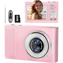 Digital Camera, 1080P Dual Vlogging Camera, Compact Digital Camera with 16X Digital Zoom, 32GB SD Card Included, Photography Camera for Kids Students Teens Beginners Pink