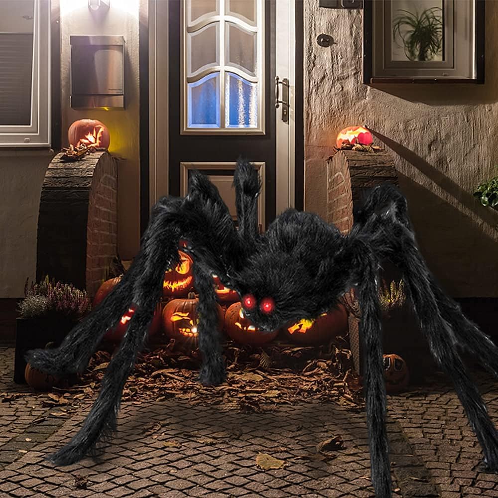 Halloween Spider Decorations, 79” Giant Spider+275" Triangular Huge Spider Web, Stretchy Cobweb+Plastic Fake Spiders, Scary Large Spider Halloween Party Props Decor Indoor Outdoor Home Garden Yard