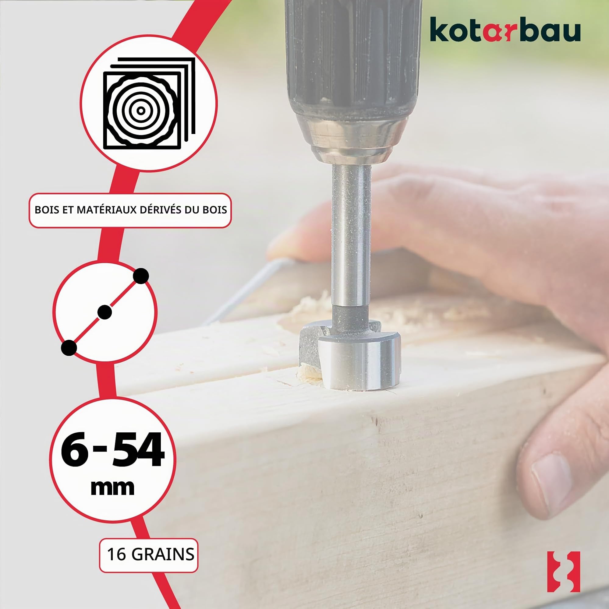 KOTARBAU® - Lot de scies cloches pour bois de 6 à 54 mm, pour fraisage, avec boîte en bois