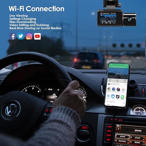 Miniatura 3 de Cámara de tablero Wi-Fi de 3 canales, 4K + 1080P frontal e interior, frontal y trasera interior 1440P Cámara de tablero de tres vías para