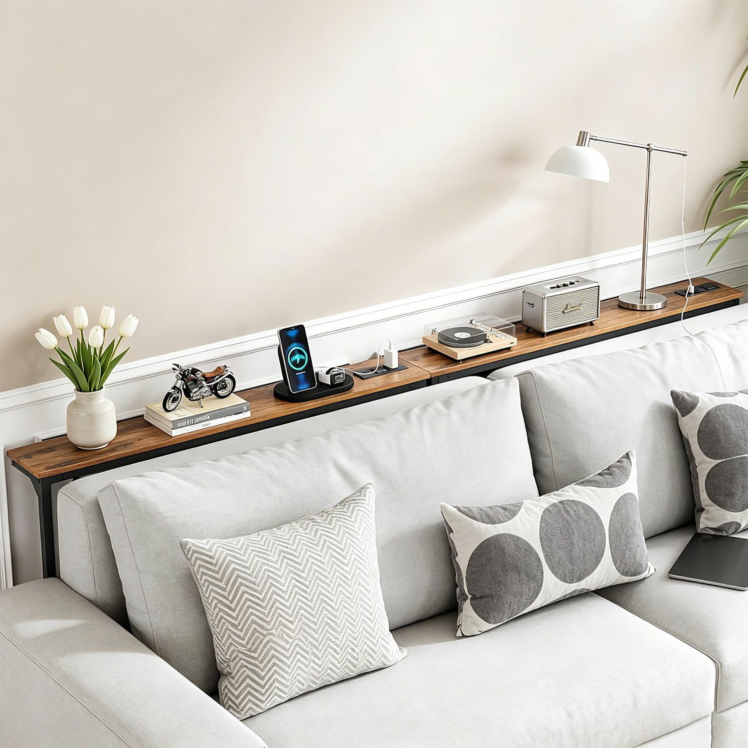 Maclean Konsolen-Tisch für das Sofa, USB-C-Anschlussleiste (Schwarz)