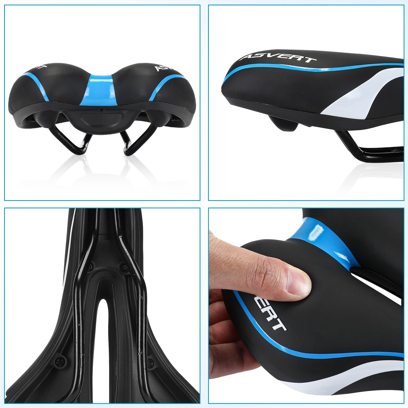 Sillín MTB Antiprostático de Ciclismo Transpirable y Ancho con Muelles y Raya Refleja Asiento para Bici MTB Carretera Montaña Urbana al Aire Libre