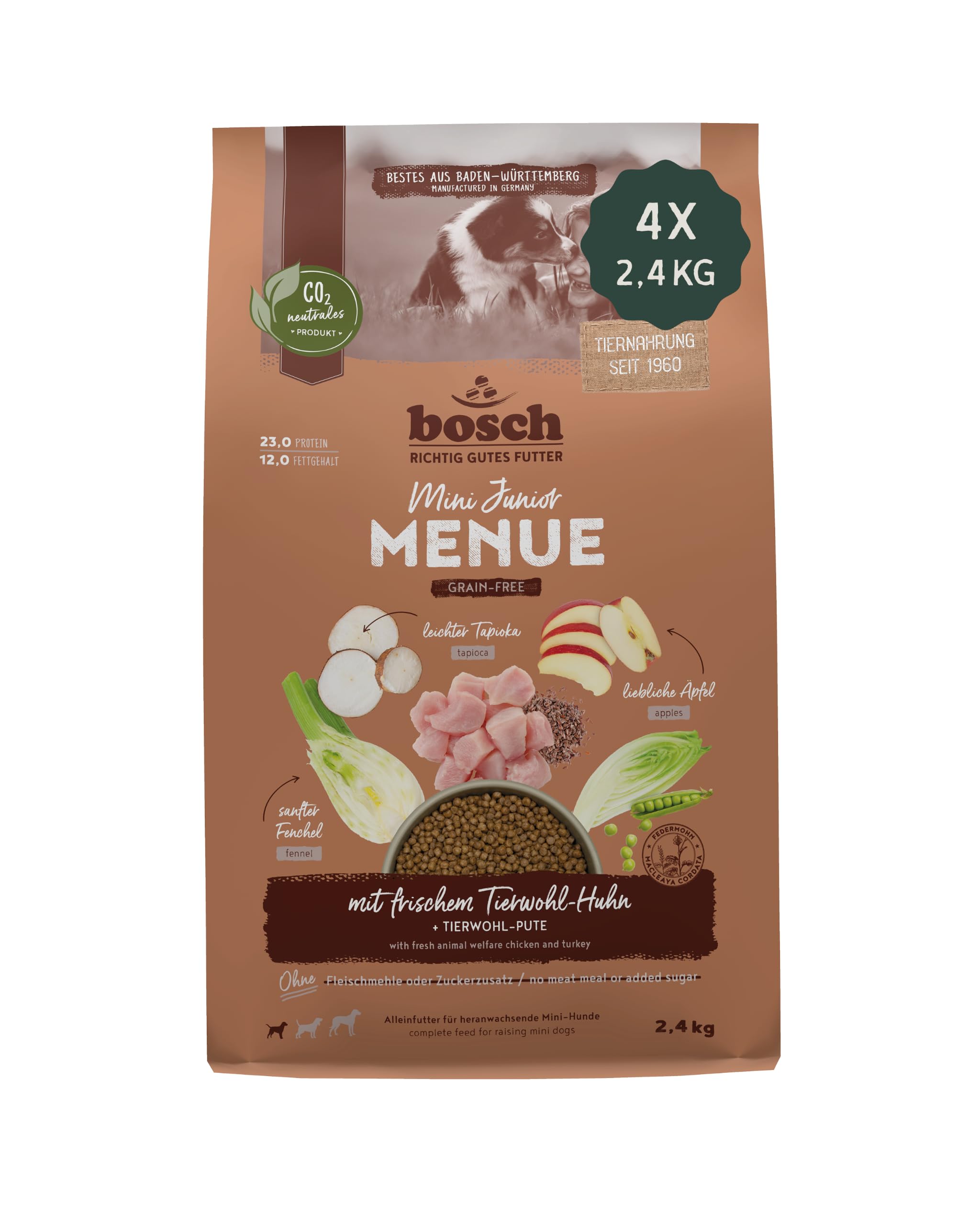 Bosch HPC Menue Mini Junior mit Tierwohl-Huhn getreidefrei4 x 2,4 kg