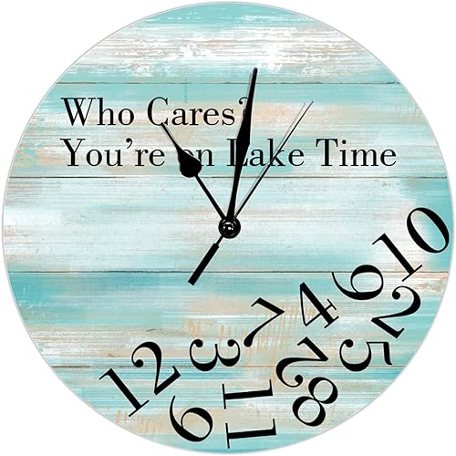 Generic Reloj de pared vintage de grano de madera verde azulado de 15 pulgadas, silencioso, funciona con pilas, perfecto para cocina, sala de estar,