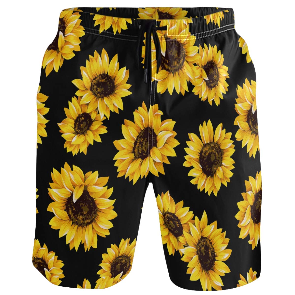visesunny Men Swimsuit Swimming Costume Swim Trunks Swimming Beach Surfing Board Shorts Swimwear Quick Dry Mesh Lining Bathing Suits with Pockets, #Sunflower, Large