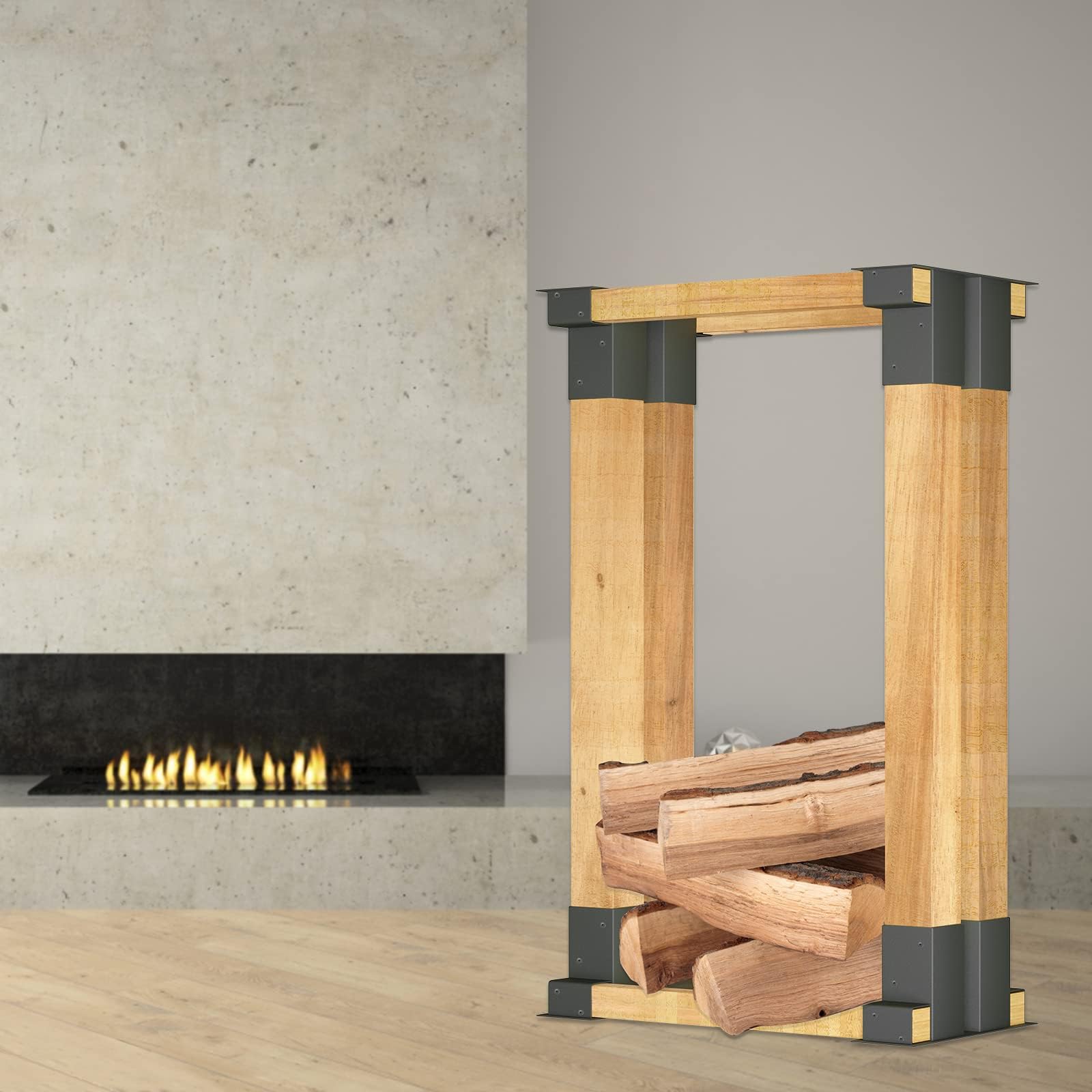 LZQ Holzstapelhilfe 8 Stück Feuerverzinkt Holz Stapelhilfe für Brennholz, Stabile Holzstapelhalter für Kaminholz Gestell Holz, für Innen- und Außenbereich