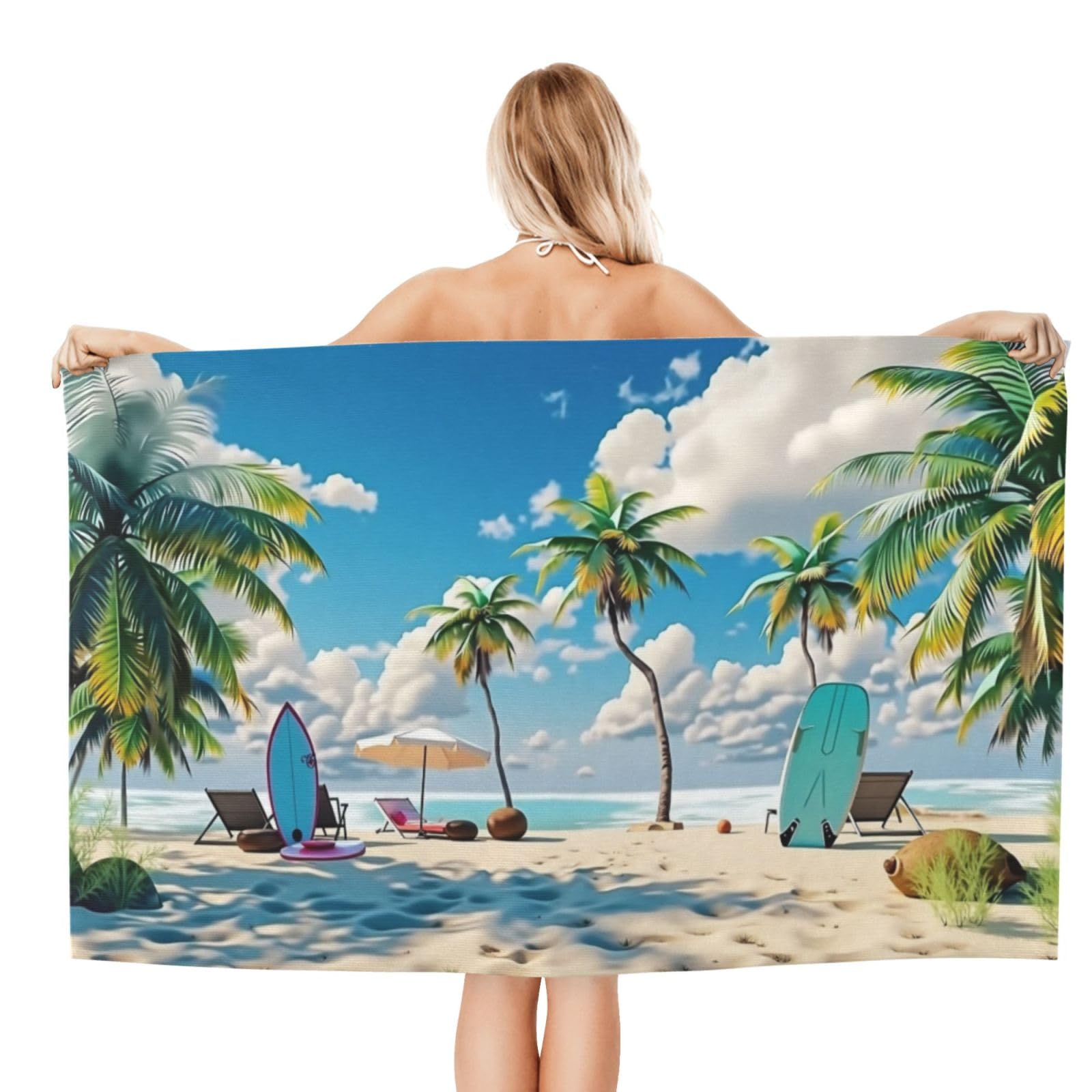 Anceky Beach Towel for Women, Tropical Beach Scene Sand-Free Microfiber Ultra Soft Lightweight Bath Towels for Outdoor Bathroom Swimming 32"X52"