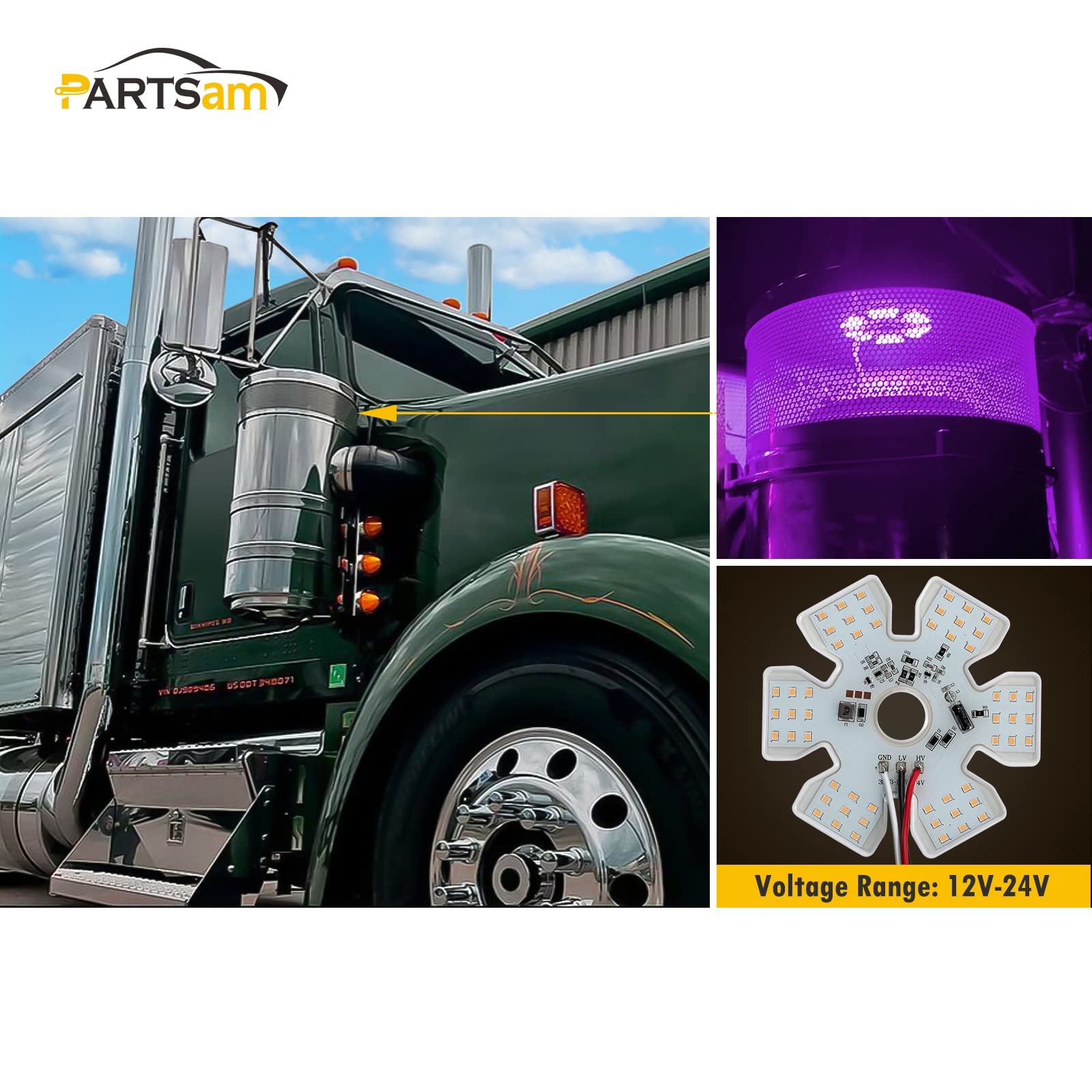 Partsam 2Pcs Ultra-Thin Hex Style Dual Function Interior 54 diode LED Air Breather Light 4.8" Decorative Air Cleaner Lamp for Peterbilt Kenworth Freightliner Trucks, Trailers, RVs IP67 12-30V (Purple)
