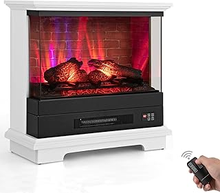 ORALNER 27” Electric Fireplace with Mantel, 3-Sided Glass View, Wooden S...