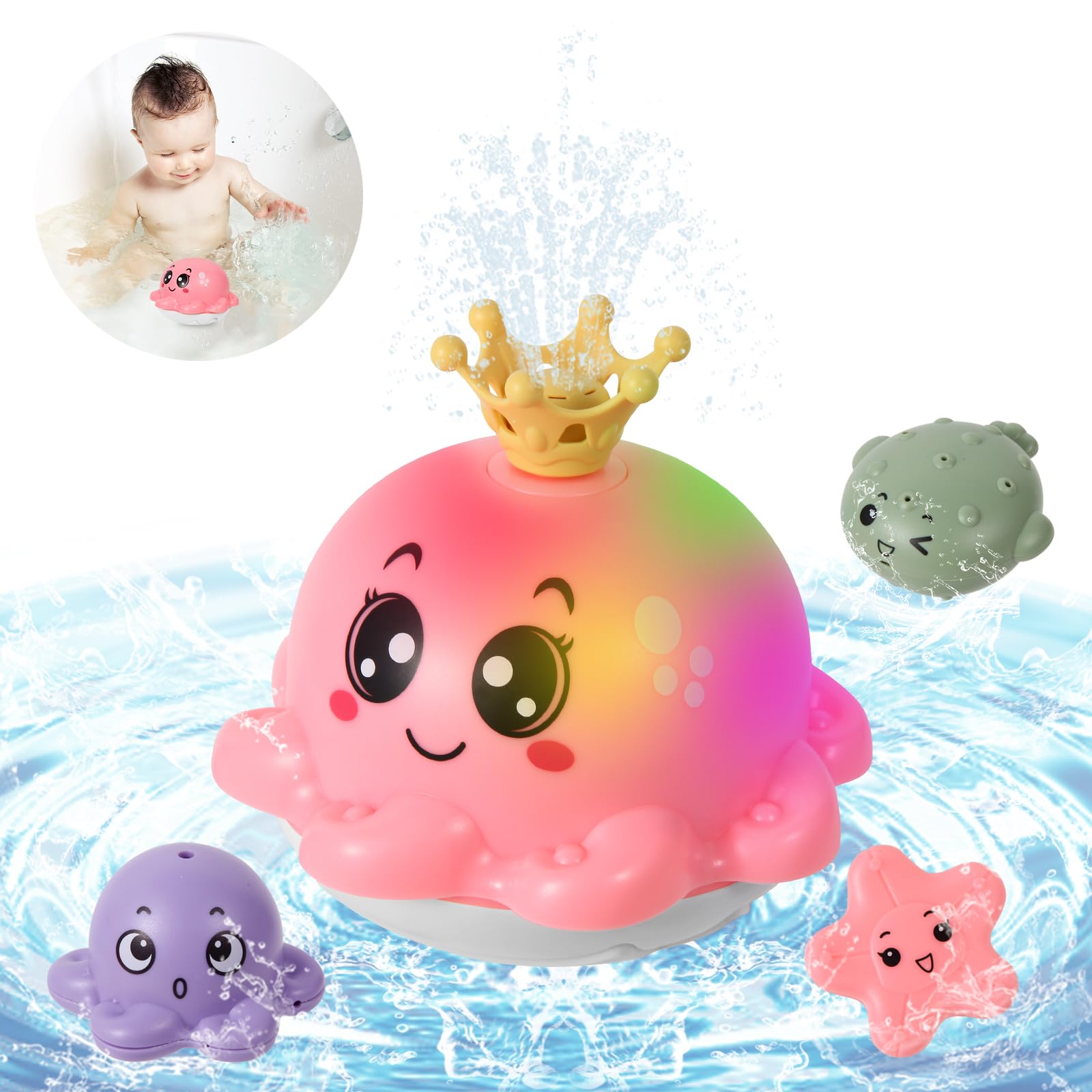 Juguetes de Baño,Pulpo Agua Piscina Juguetes Regalos Juguetes de baño iluminados para bebés Juguete de Agua pulverizada de inducción automática Juguetes de Baño,Pulpo Agua Piscina Juguetes Regalos Juguetes de baño iluminados para bebés Juguete de Agua pulverizada de inducción automática