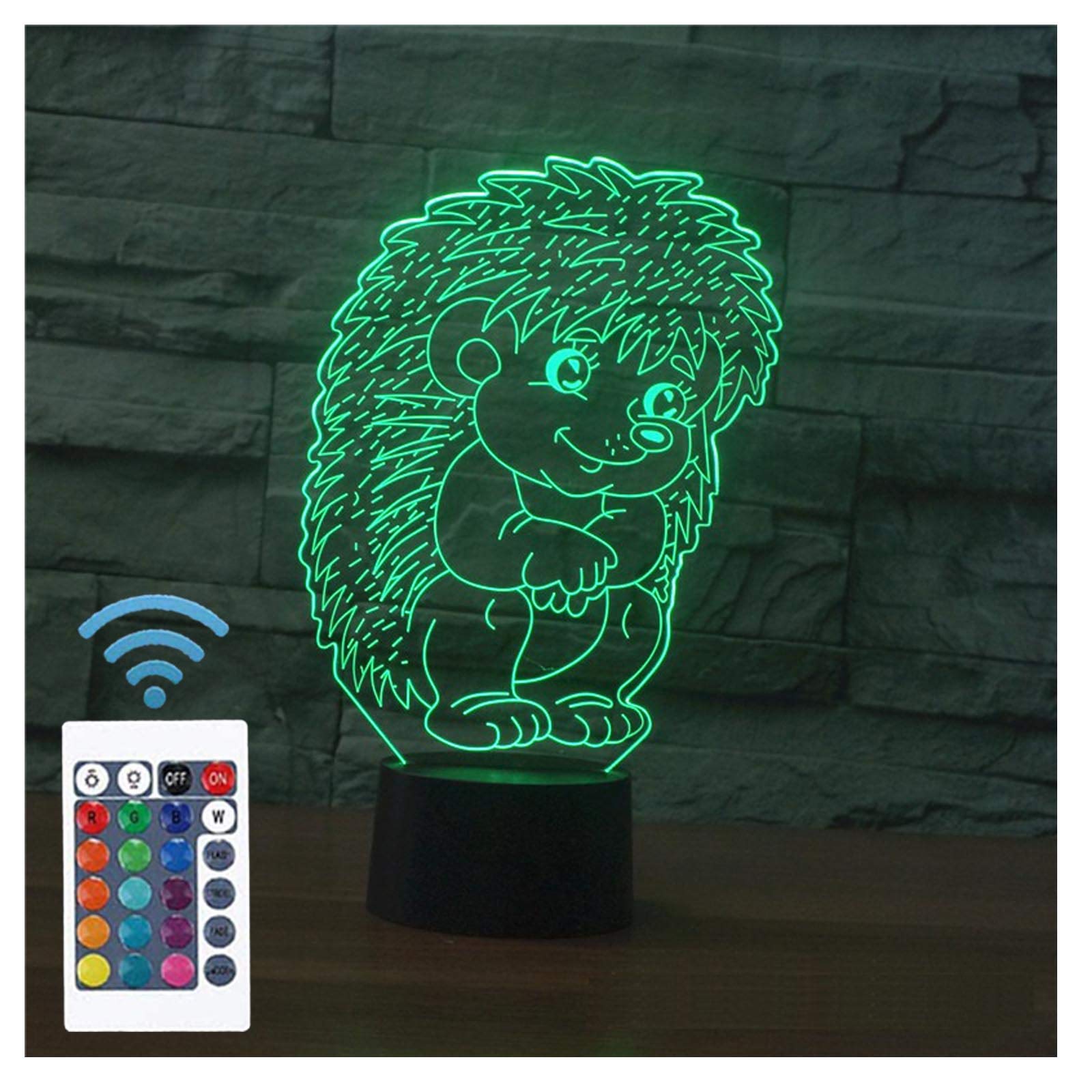Comiwe Hedgehog 3D Illusion Night Light Toys,16 Colours Change Smart Touch & Remote Control,Home Decor LED Bedside Table Desk Lamp,Christmas Birthday Gift for Girls Boys Kids Adults Friends & Family