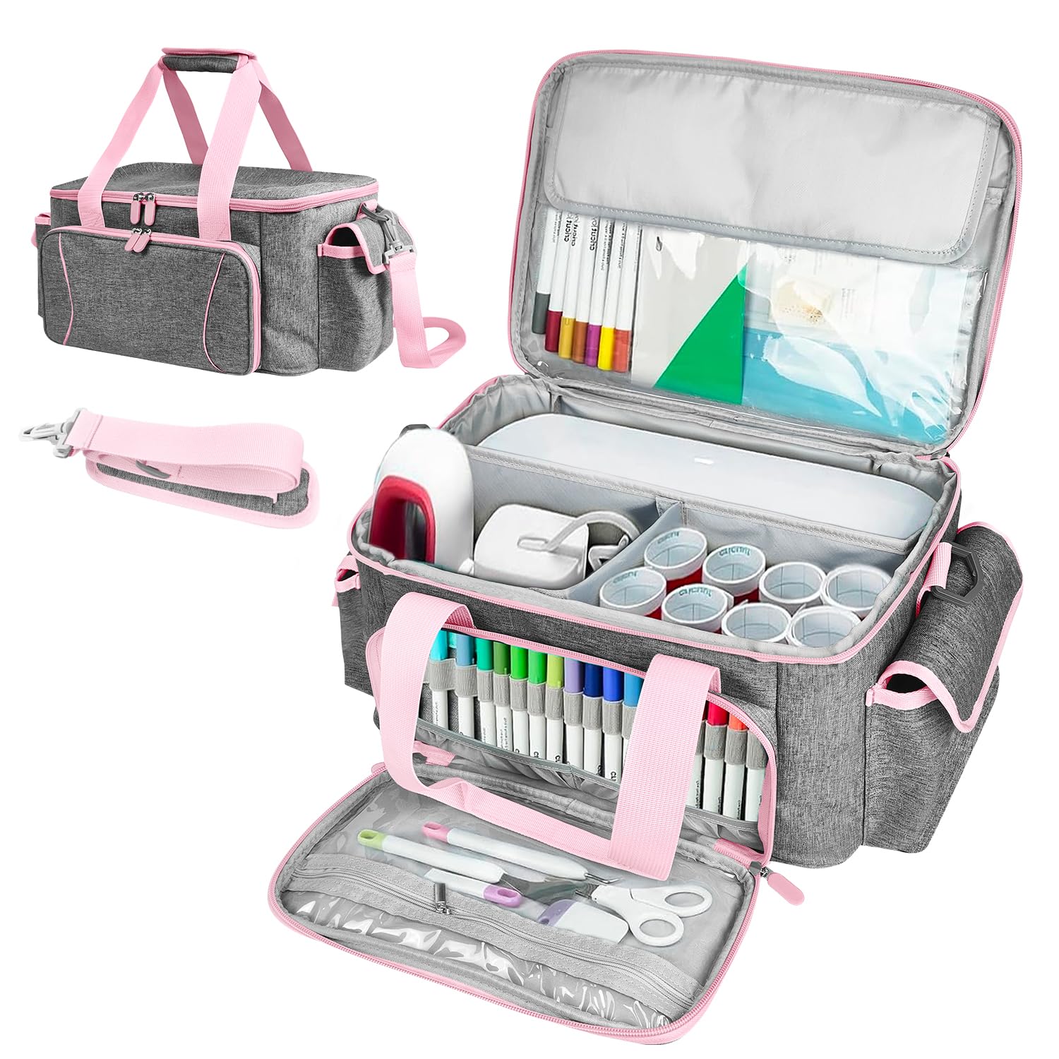 Cricut Joy Tasche, Kompatibel mit Cricut Maker und Allem Zubehör, Inklusive Unterteilungen, Extra Handtasche mit Abnehmbarem Schulterriemen und Gepäckband (Rosa)