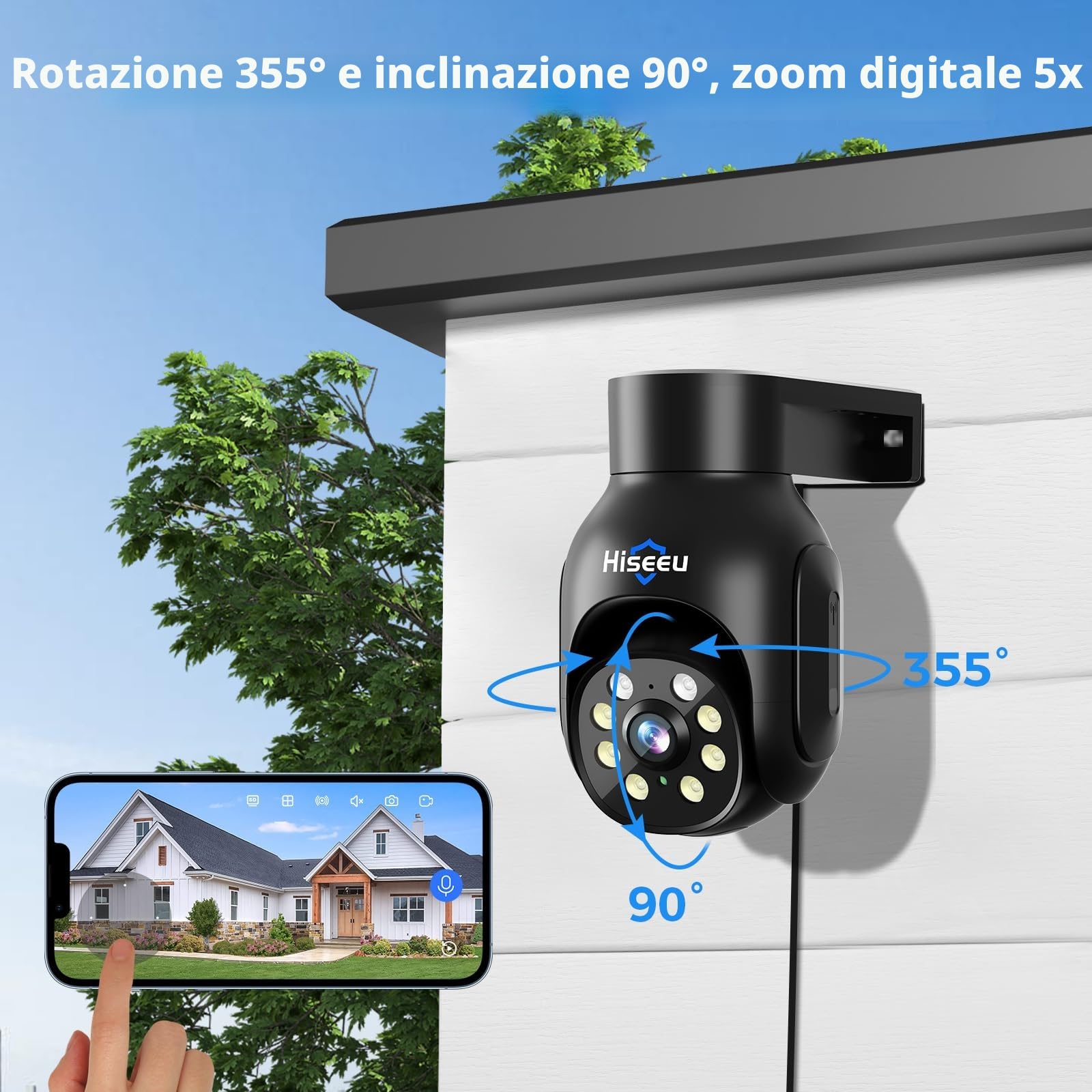 【10CH 15" Monitor+3TB HDD】Hiseeu 5MP Kit Videosorveglianza PTZ WiFi Esterno con Monitor 10CH 5MP NVR e 4X5MP Telecamera Wi-Fi,Visione Notturna a Colori,Rilevamento Umano,Sirena Remoto Vista Alexa