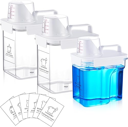 Tatuo Paquete de 3 dispensadores de detergente líquido para ropa sucia, contenedor de detergente para ropa con 6 etiquetas extraíbles, dispensador