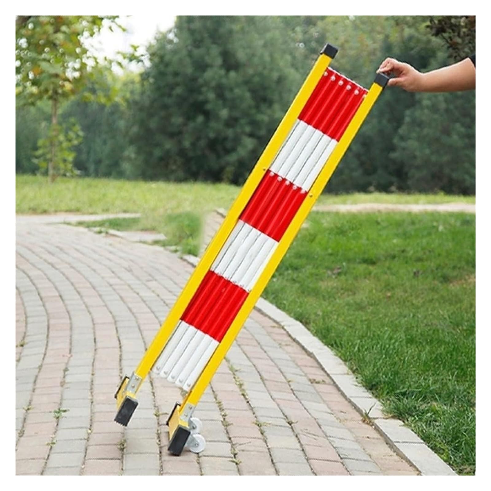 Barrera metálica Extensible, Valla de tráfico retráctil, Barrera de Seguridad roja y Blanca de 1,2 x 2,5 m. Ideal para delimitar Zonas sin Acceso Restringido. Solución portátil para el contr
