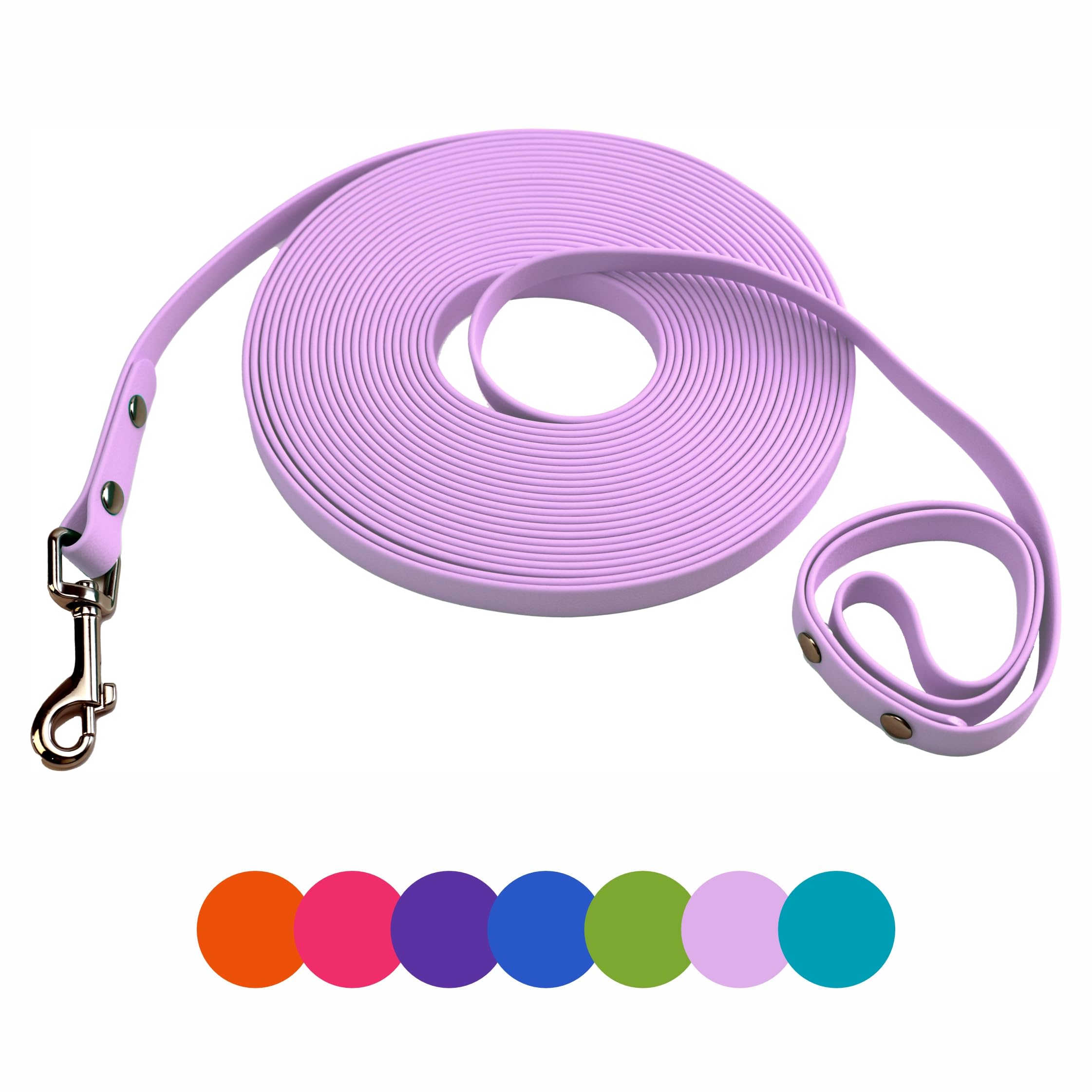 Dog Training Leash, Waterproof Long Dog Leash, Easy to Clean Long Line 6FT 10FT 15FT 30FT 50FT for Small, Medium, Large Dogs(Light Purple, 33FT)