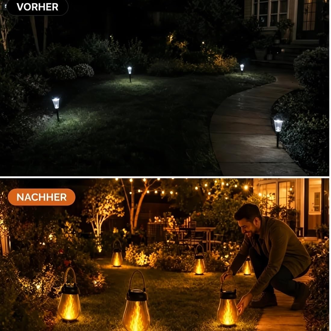 Solar-Laterne mit Flammeneffekt, Wasserdicht Solarlaterne für Außen Hängend | Halloween Laterne Outdoor für Außenbereich,Terrasse, Veranda, Realistische Flammeneffekte(Transparent,2 Stück)