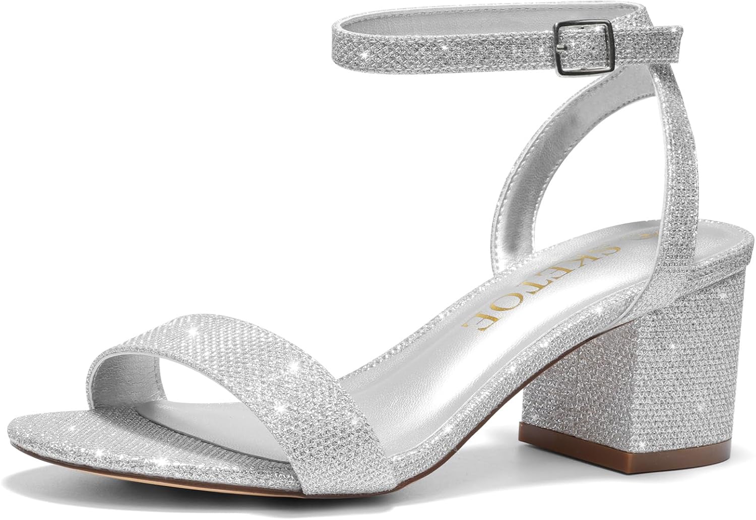 Wide Width Heels Women's Chunky Heels Open Toe Ankle Strap Dress Sandals for Wide Foot Dress Shoes Dressy for Wedding, Party 2.5INCH, Silver