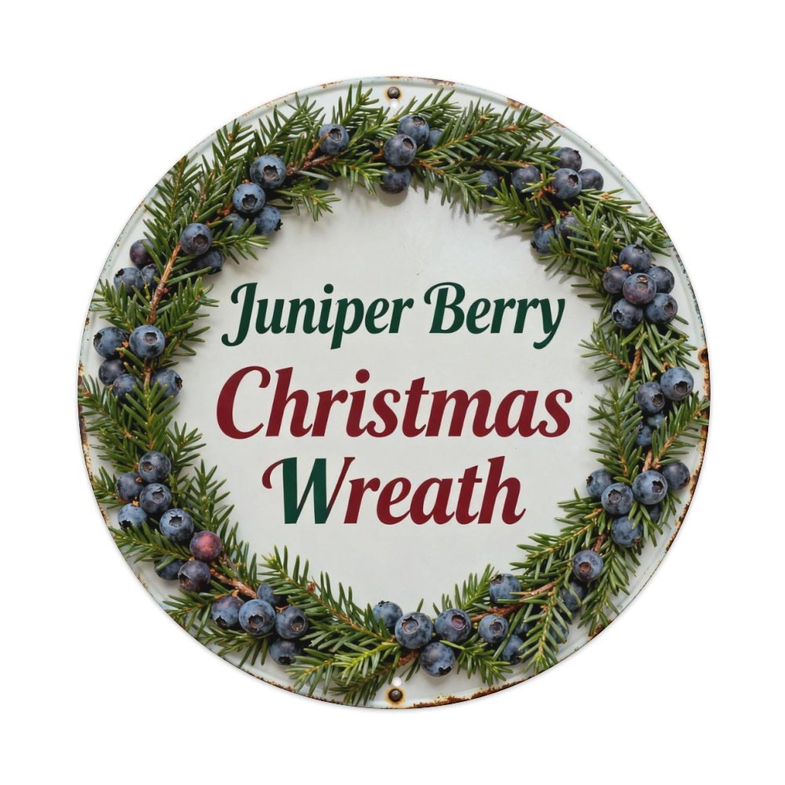Juniper Berry Christmas Wreath Metal Tin Sign Plaque