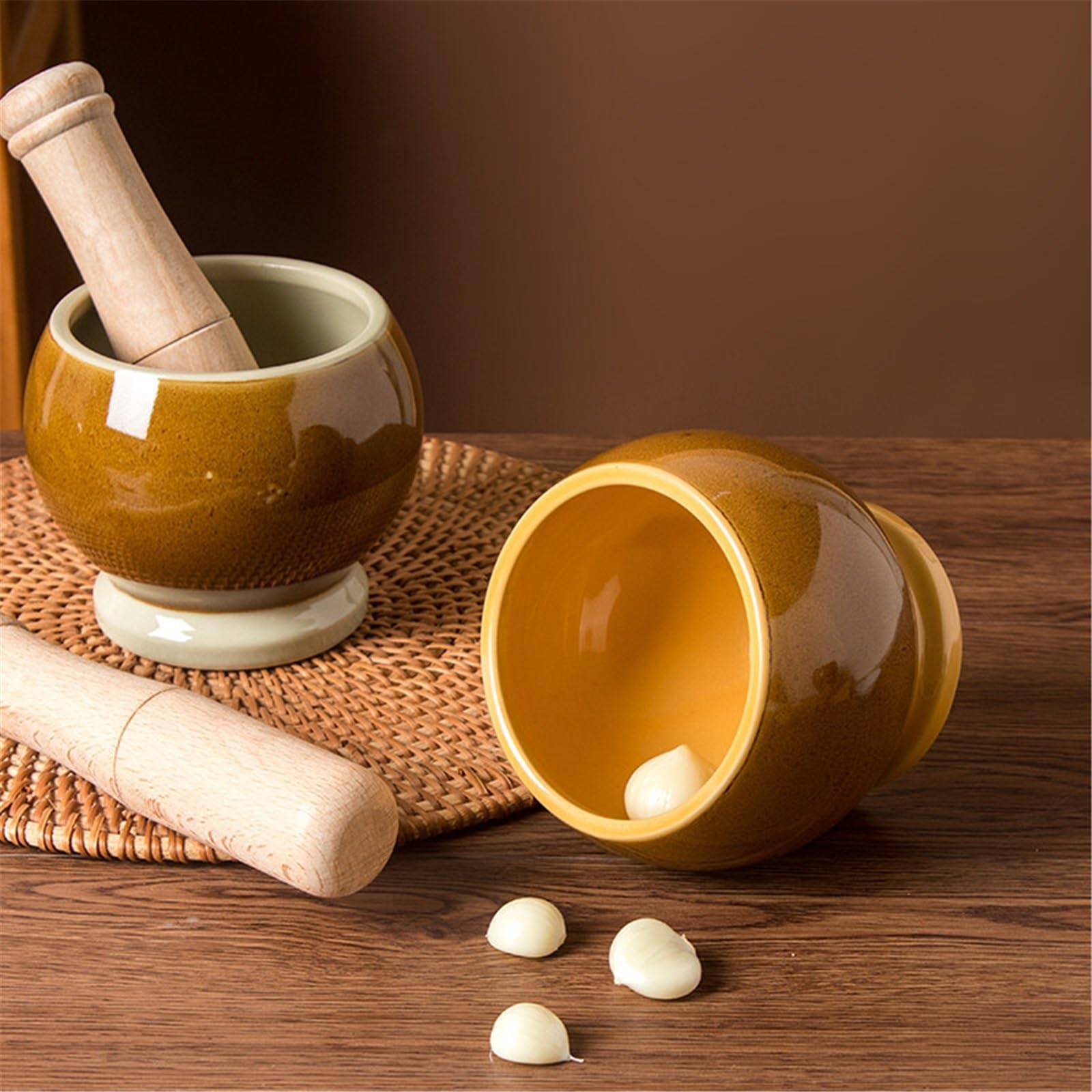 Pratico Smerigliatrice manuale con mortaio e pestello da cucina in ceramica for aglio
