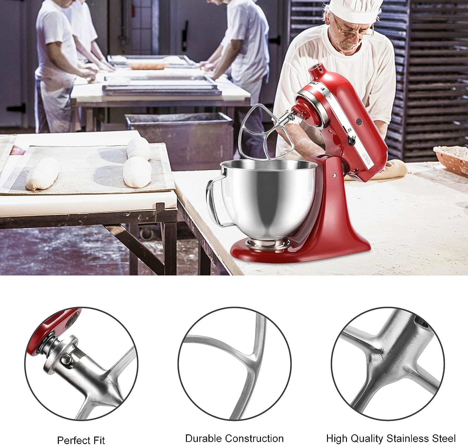 Stainless Steel Flat Beater for KitchenAid 4.5-5 Quart Tilt-Head Stand Mixers, airkitrep Paddle Attachments for KitchenAid Mixer, Polished Beaters Sturdy Mixing Accessory, Dishwasher Safe