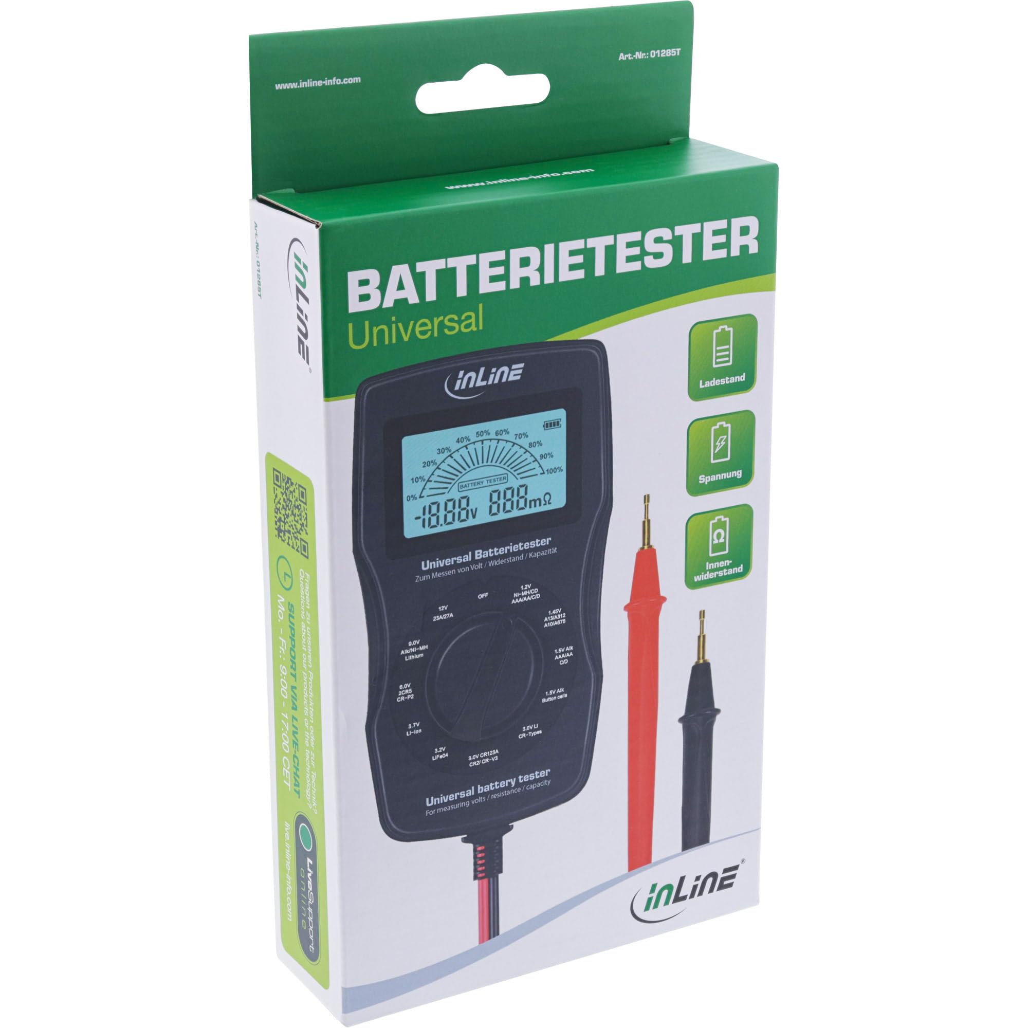 InLine Wielofunkcyjny tester baterii, miernik z wyświetlaczem LCD, 01285T