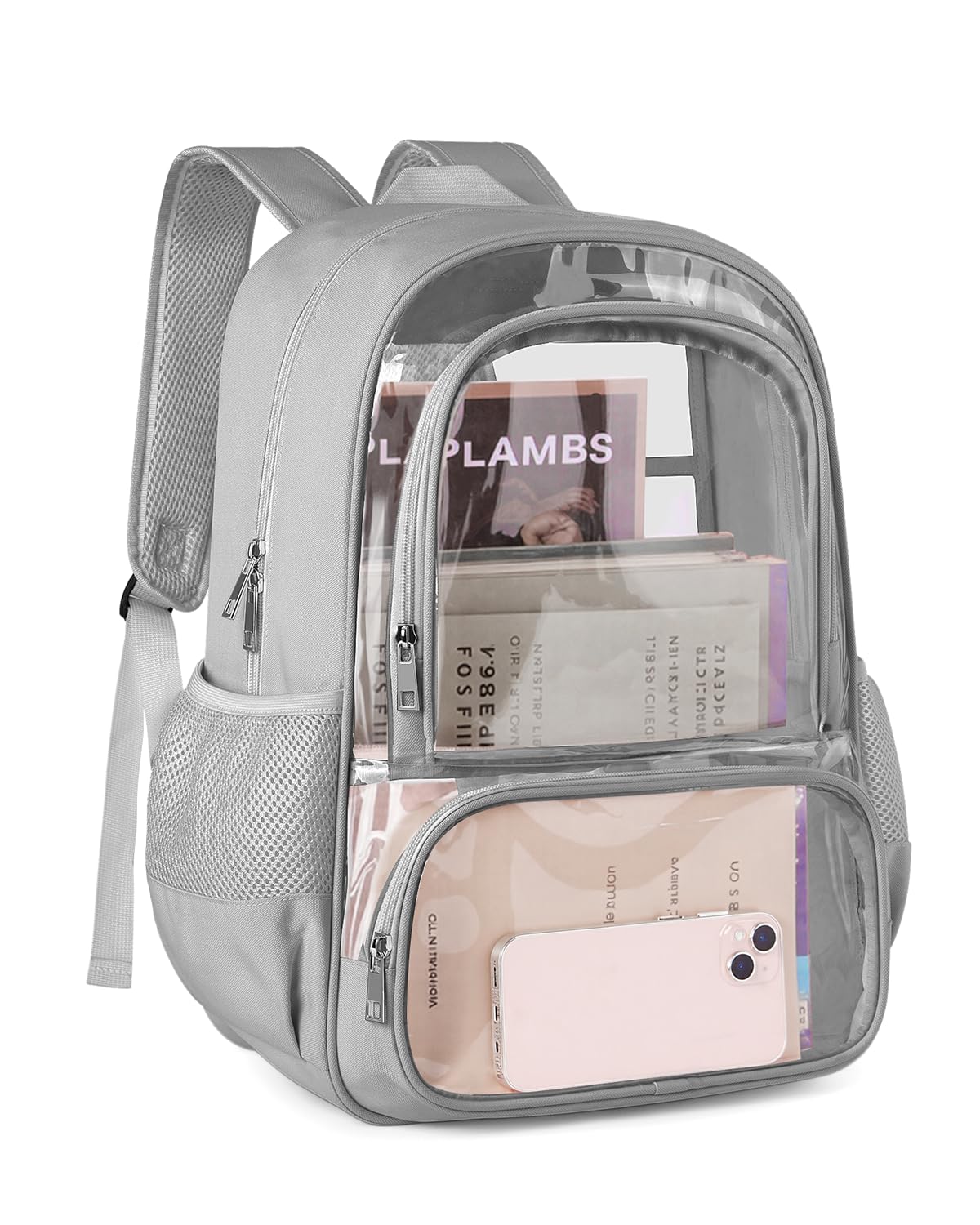 KIMNERPU Clear Backpack, Fabric & PVC Transparent Backpack with Reinforced Strap for Women Men, Heavy Duty Transparent Bookbag, Large Capacity Clear