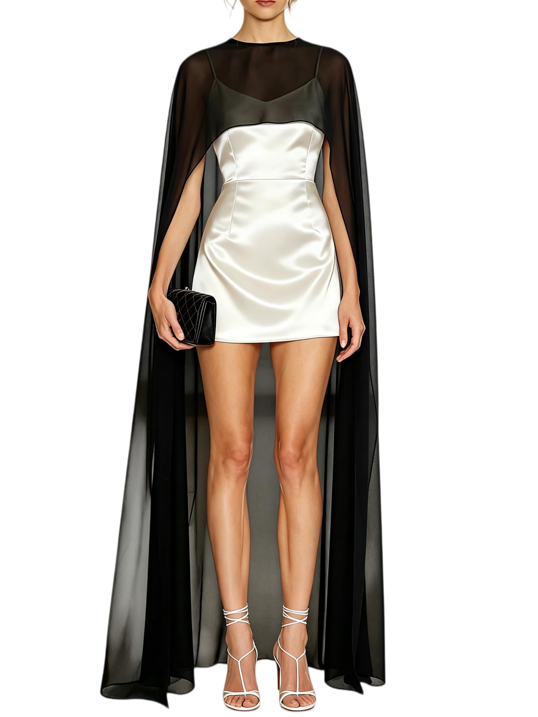 hedovan Women Chiffon Cape Poncho Sheer Mesh Long Shawl Wrap High-Low Capelet Bridal Wedding Evening Dress Cover Up-picture-55