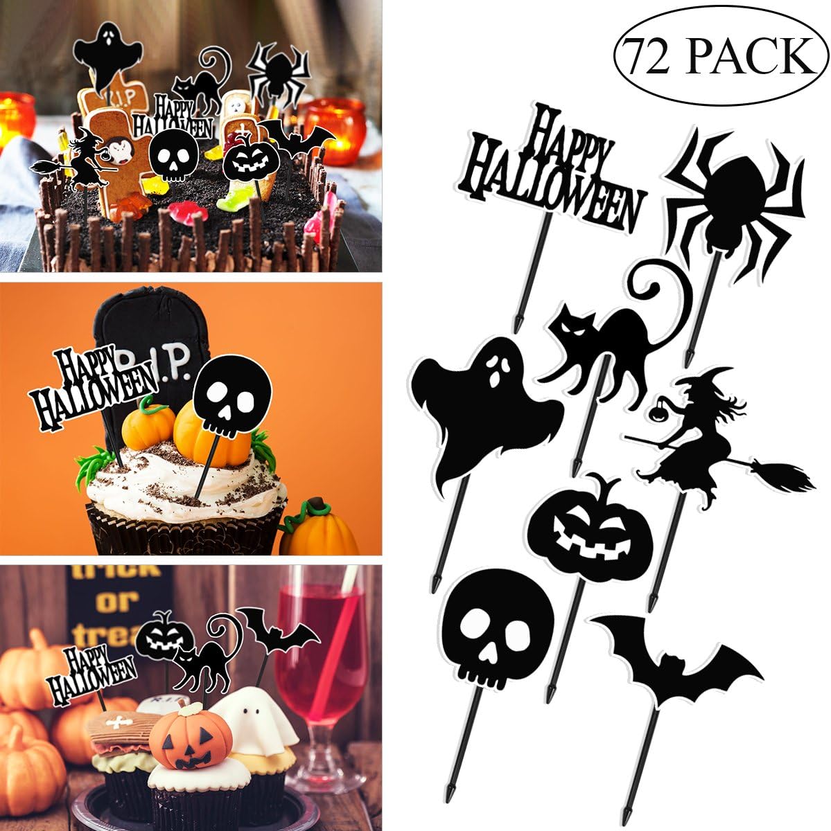 PRETYZOOM 72 Pcs Halloween Party Cupcake Toppers Picks Decorations Cupcake Muffin Toppers for Halloween Party Supplies Themed Party