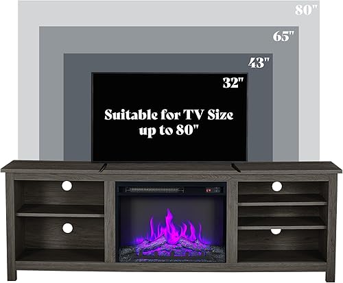 Miniatura 5 de AMERLIFE Soporte de TV con chimenea, centro de entretenimiento con textura de madera con chimenea eléctrica de 23 pulgadas, soporte de