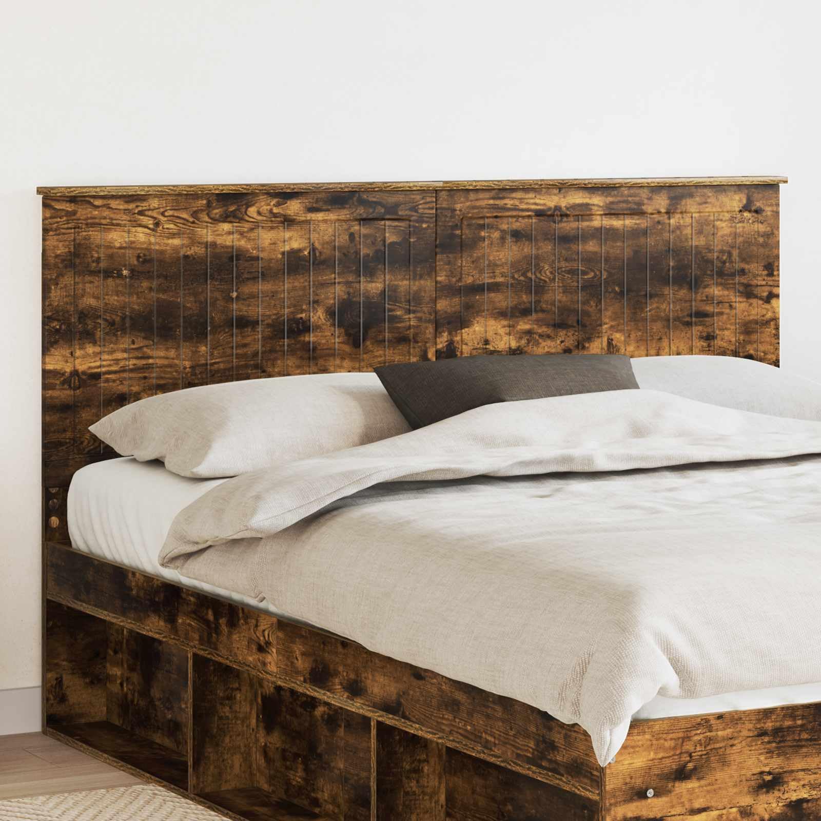 Testiera per letto da 160 cm, in legno di rovere affumicato