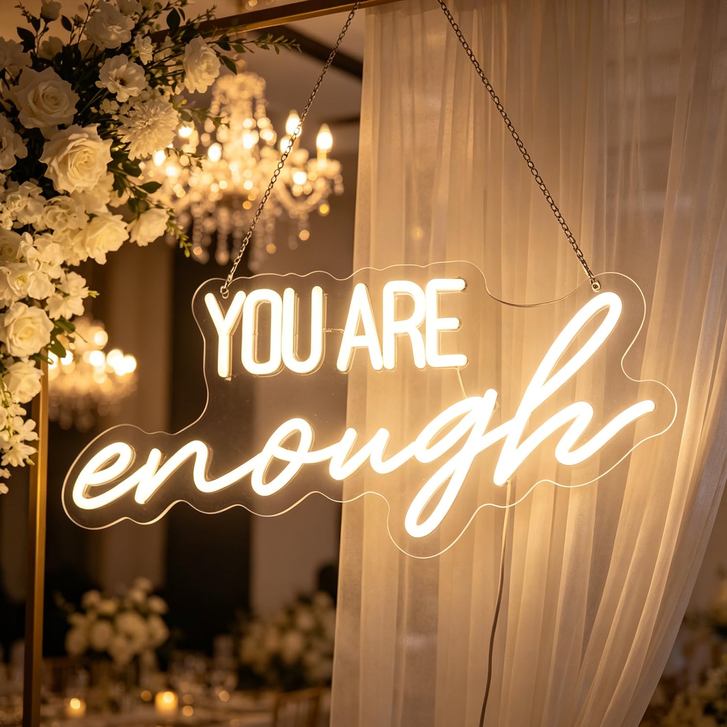 You Are Enough - Insegna al neon con parola/lettere, alimentata tramite USB, con interruttore dimmer, luci al neon per stanza, casa, bar, decorazione da parete per feste, finestre, soggiorno,