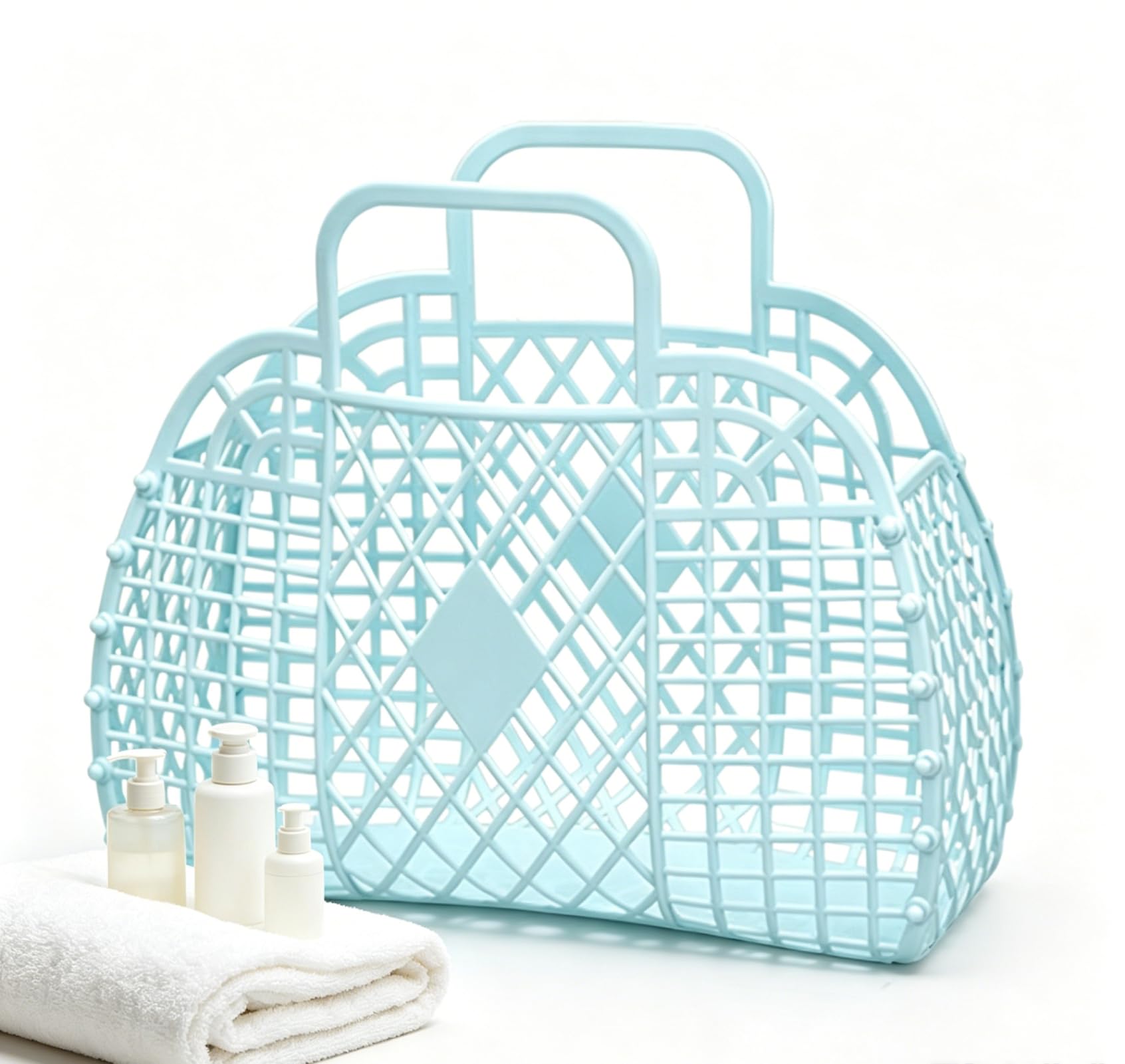 Beach Tote Bag, Women’s Plastic Tote Bag with Handle Foldable Reusable Shopping Handbags Basket Hollow Storage Basket for Halloween Xmas (250x110x220mm/9.84x4.33x8.66in)