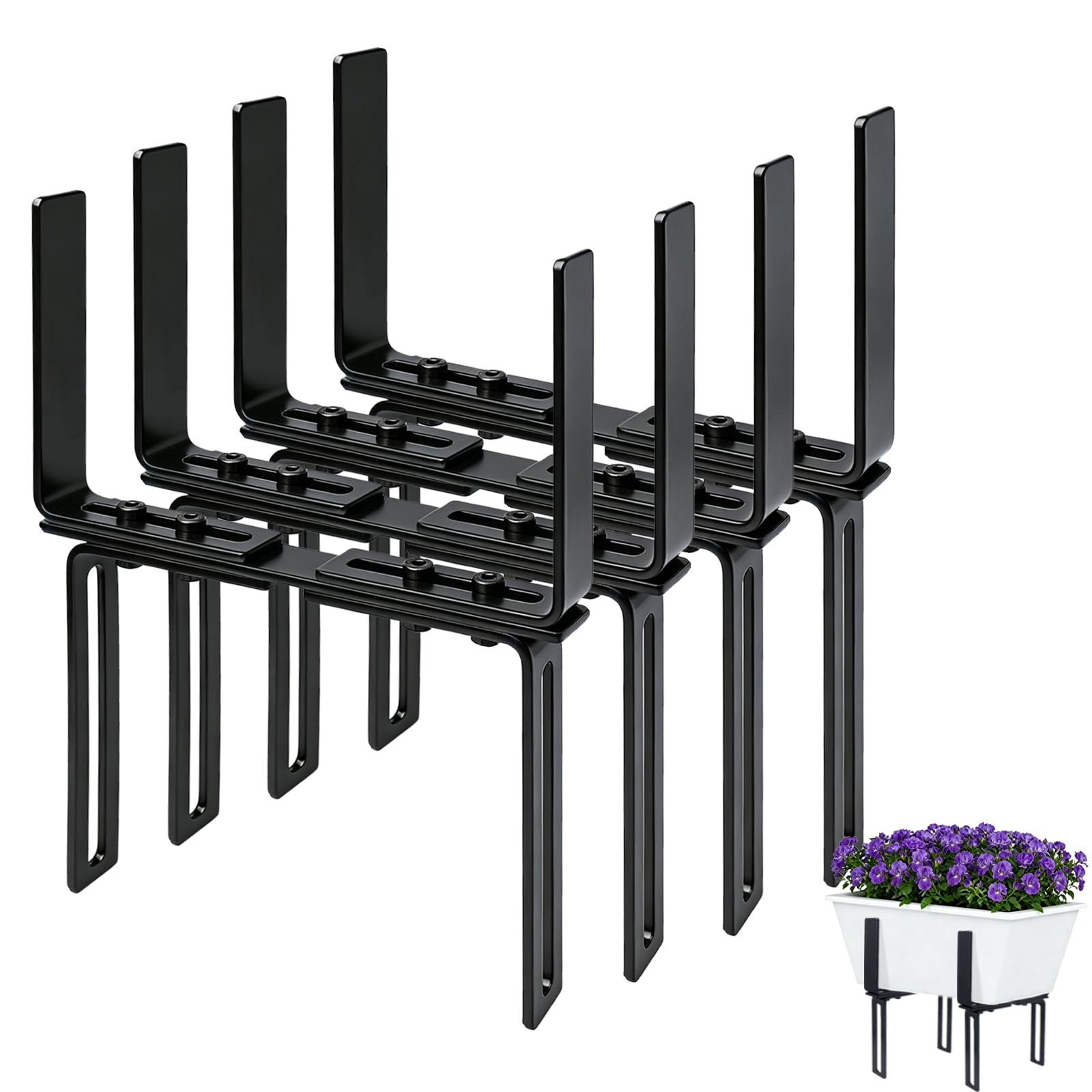 LOOGI Supporto per fioriera, per balcone senza foratura, per ringhiera del balcone, adatto per fioriera (nero, 4 pezzi)