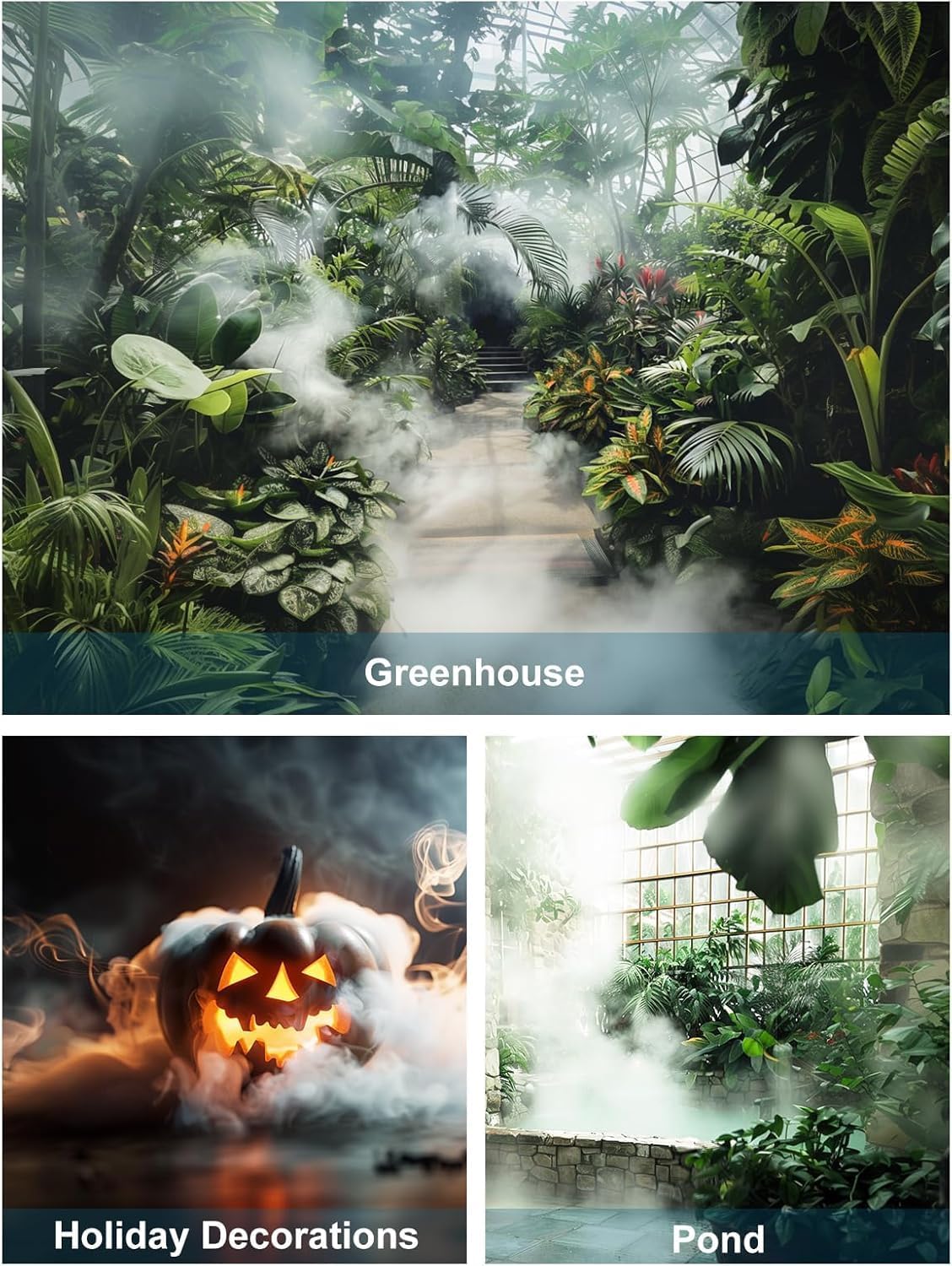 Ultrasonic Fogger, 12-Head Ultrasonic Mist Maker, 9000ml/H 400W Mist Maker Fogger with Buoy, IP67 Waterproof Power Supply for Pond, Garden, Lawn, Rockery, Greenhouse, Halloween Decoration