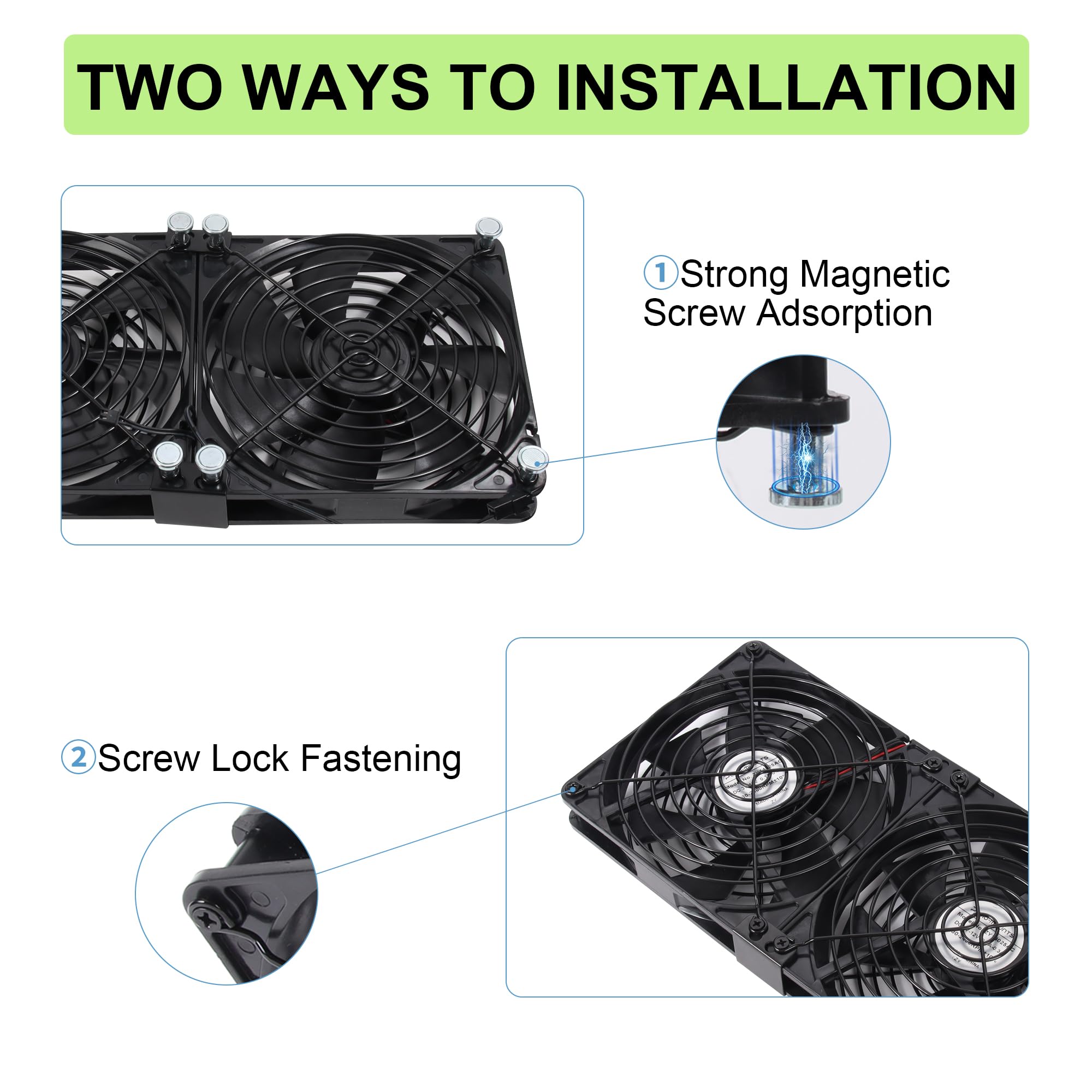 Ventilateur de refroidissement pour ordinateur avec vis magnétiques et vitesse réglable - Flexible pour armoire, serveur, plate-forme minière, poulailler et plus encore - 140 mm x 25 mm