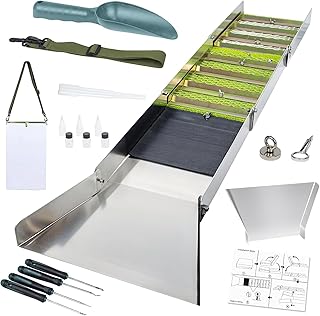 KAIGITE 20pc Gold Panning & Prospecting Kit with 50 Inch Folding Sluice Box, Portable Aluminum Alloy Mining, Gold Sluice E...