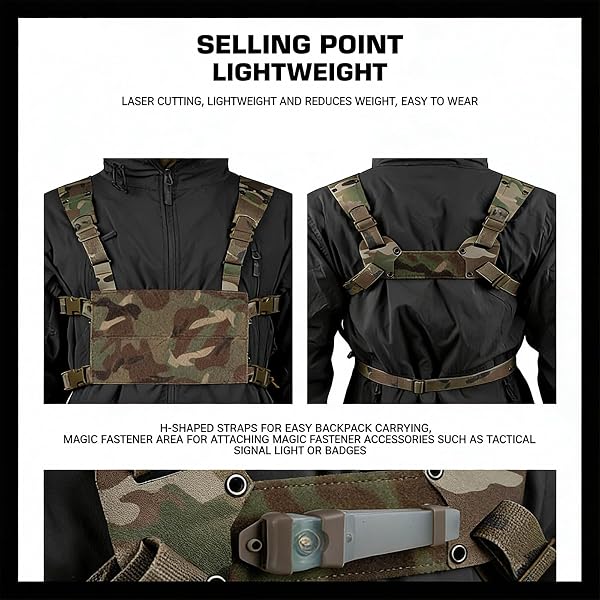 Gilet Tattico Chest Rig Panel con Tripla Tasca per Caricatori Spallacci Regolabili e Rimovibili per Softair All'aperto - 5
