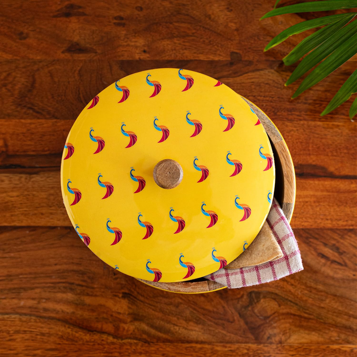 ExclusiveLane Hand-Enamelled Mango Wooden Chapati Box Indian For Storing Roti Box Container Casserole For Roti With Lid Tortilla Warmer Holder (8.0 Inch, 1140 ml)