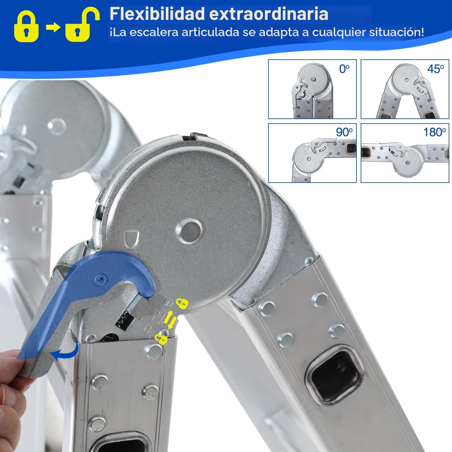 Sonnewelt Escalera multiusos de aluminio de 4 x 5 niveles, escalera multifunción de 5,8 m con plataforma, escalera con 2 placas de andamio, escalera de hasta 150 kg, escalera plegable de 20 peldaños