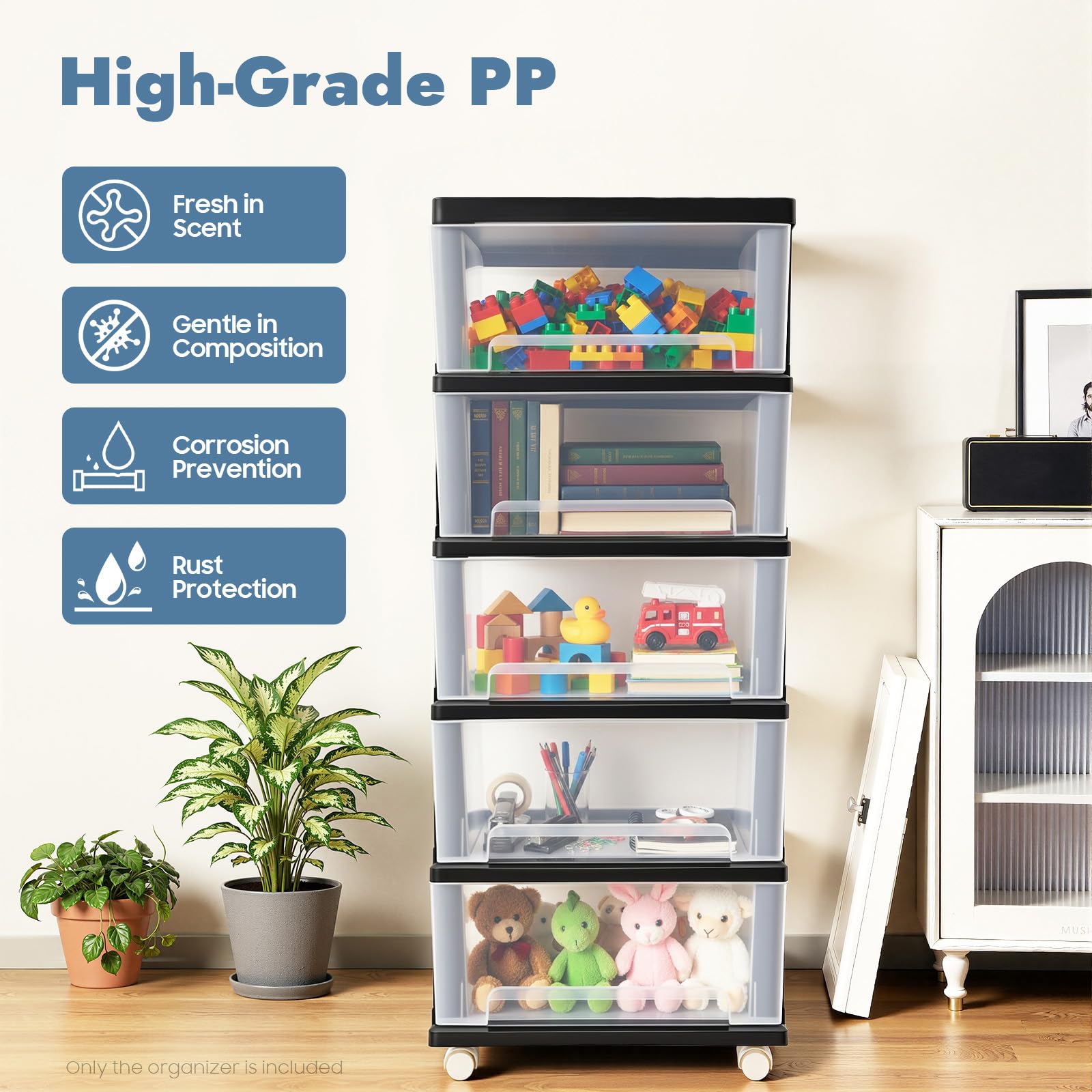 Organizer con 5 cassetti, per camera da letto, cassettiera, cassettiera con ruote, per corridoio, soggiorno, bagno, scuola, ufficio