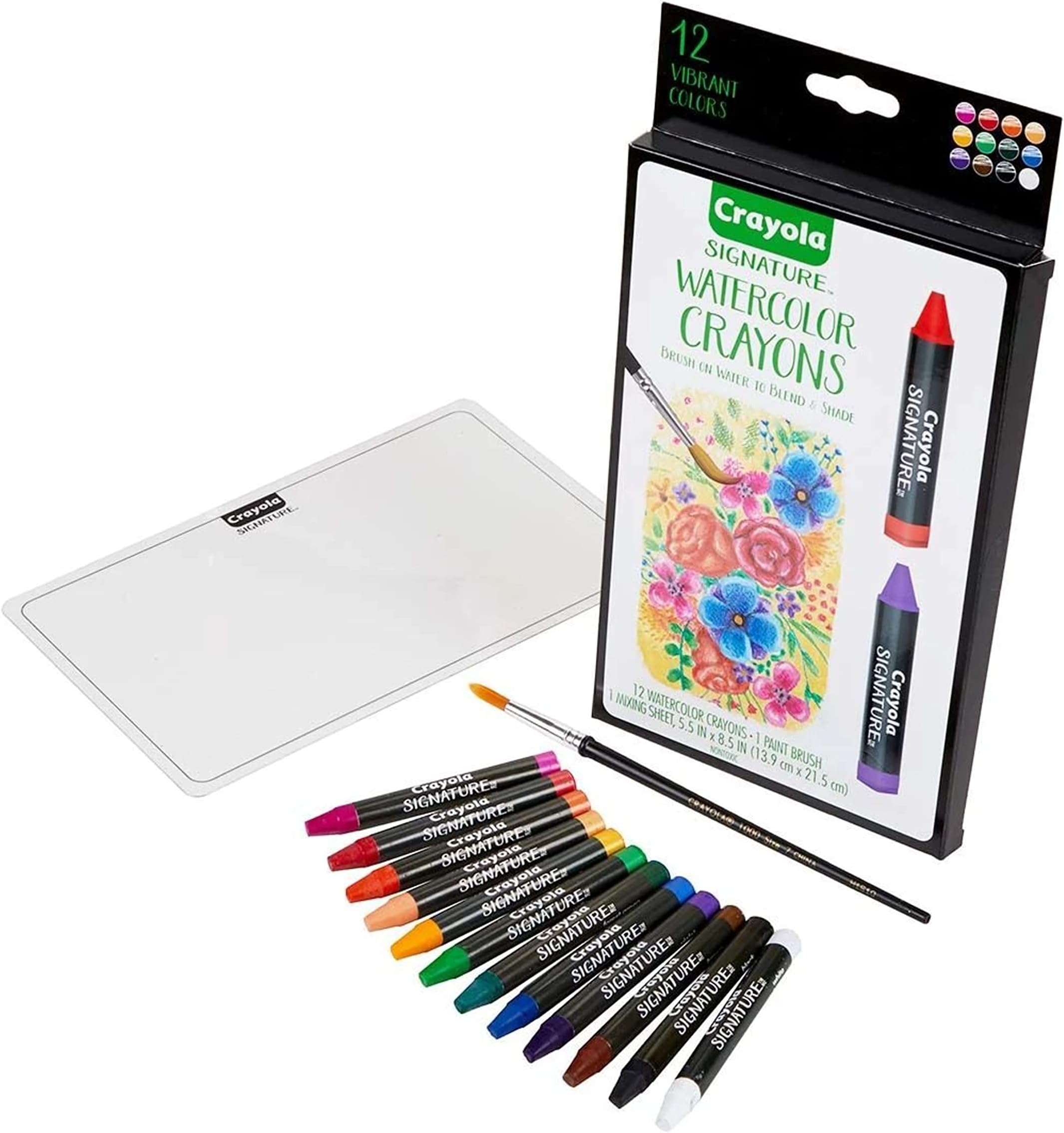 Crayola Signature Premium Watercolor Crayon Sticks & Paintbrush, 12 Count, Gift