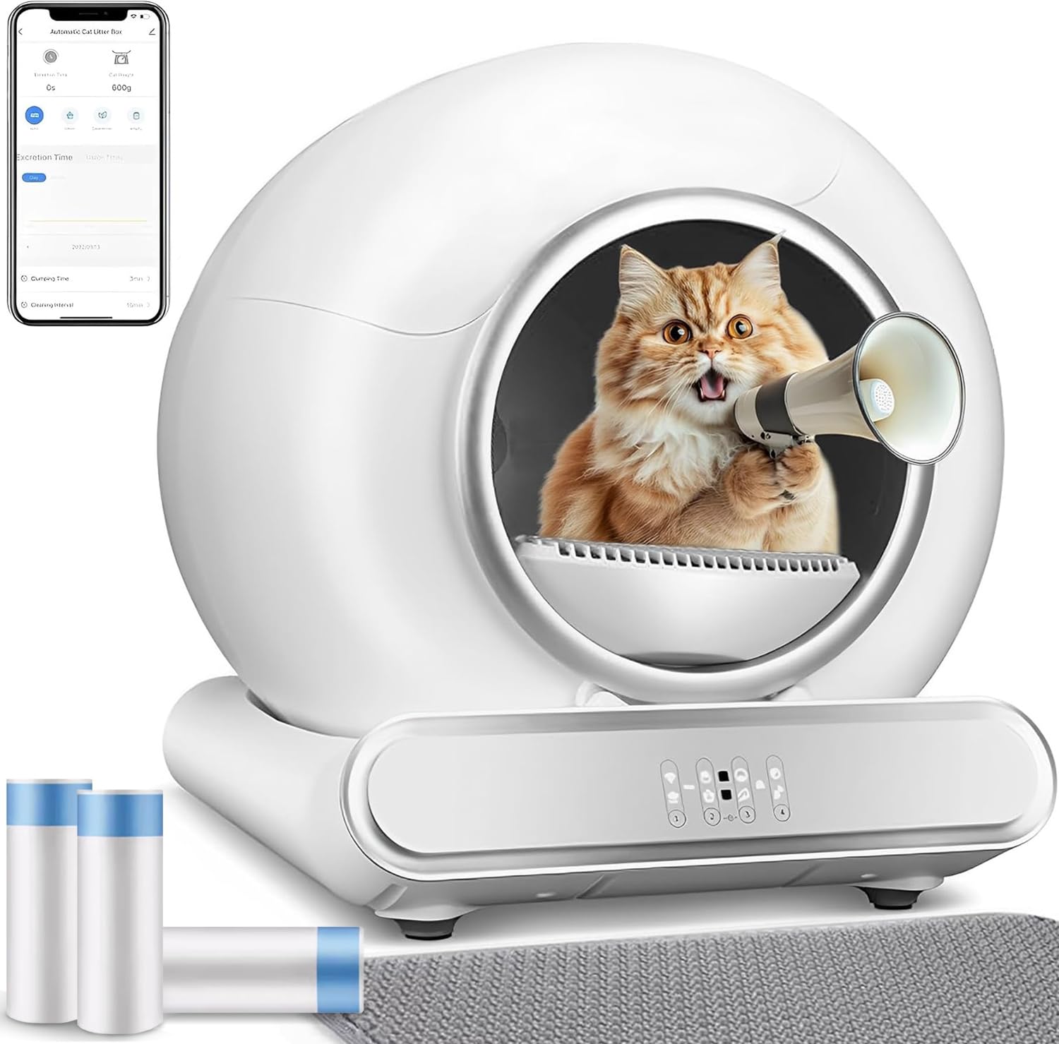 Caja de Arena para Gatos Autolimpiable, 74L Arenero Gato Grande XXL con Detector de Infrarrojos y Sensores de Peso, Control de Aplicaciones Diseño de Ahorro de Espacio Arenero Cerrado para Gatos (B)